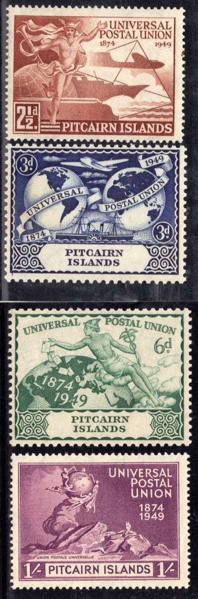 PITCAIRN ISLANDS 1949 UPU SET OF 4 LMM (SLIGHT GUM BROWNING TO 2 STAMPS) SG 13-16. CAT 15 POUNDS.