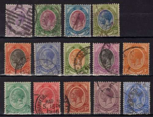 SOUTH AFRICA 1913 DEFIN PART SET OF 14 FINE - VERY FINE USED. SACC 2-15. CAT R320. (SACC 2019-20)
