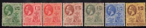 MONTSERRAT 1922-29 DEFIN KGV FINE MM SELECTION. SG 64, 66-71 & 74. CAT 15,10 POUNDS. (2018)