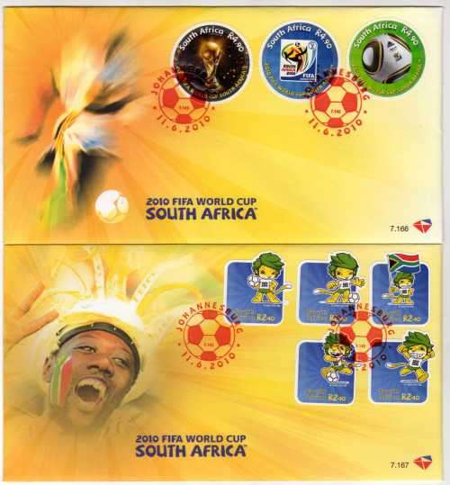 SOUTH AFRICA 2010 FIFA SOCCER WORLD CUP SET OF 8 ON FDC 7.166 & FDC 7.167. CAT R190.(2023-25)