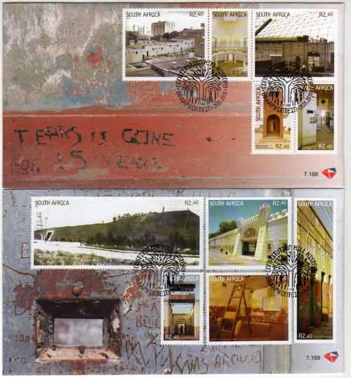 SOUTH AFRICA 2010 CONSTITUTIONAL HILL SET OF 10 ON FDC 7.168 & FDC 7.169. CAT R110.(2023-25)
