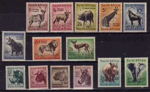 SOUTH AFRICA 1954 ANIMAL DEFIN SET OF 14 LMM (5/- & 10/- MINT NO GUM). SACC 150-163. CAT R442 AS UMM