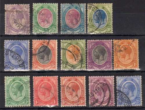 SOUTH AFRICA 1913 KGV DEFINITIVE PART SET OF 14 FINE - VFU. SACC 2-15. CAT R324.