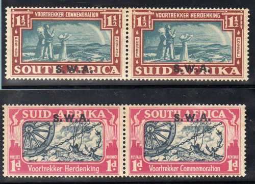 SOUTH WEST AFRICA 1938 VOORTREKKER COMMEMORATION SET OF 2 PAIRS LMM. SACC 136-37. CAT R750 AS UMM.