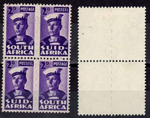 SOUTH AFRICA 1942-44 SMALL WARS 2d BLOCK OF 2 UNITS ALBINO PRINTING MM & UMM. SACC 98var. SCARCE!!