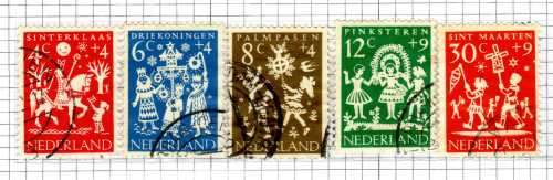 NETHERLANDS 1961 CHILD WELFARE SET OF 5 VFU. SG 914-8. Mi 767-71. CAT 6,50 EUROS (2013/14)