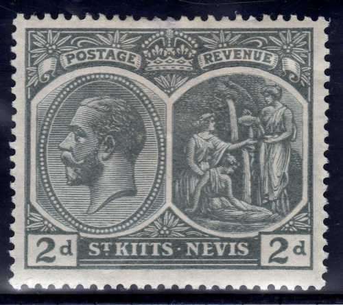 ST KITTS-NEVIS 1920-22 KGV 2d SLATE-GREY MM 2 SPOTS OF THINNING. SG 27. CAT 3,25 POUNDS. (2018)