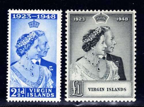 BRITISH VIRGIN ISLANDS 1949 KGVI SILVER WEDDING SET OF 2 UMM. SG 124-5. CAT 16 GBP. (2018)