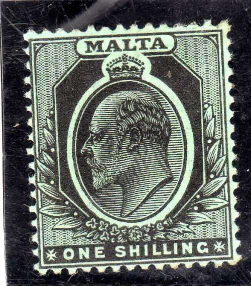 MALTA 1903 DEFIN 1/- BLACK ON GREEN LIGHTLY MOUNTED MINT. SG 62. CAT 7,50 POUNDS. (2018)