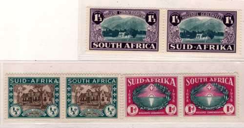 SOUTH AFRICA 1939 HUGUENOT 250TH ANNIVERSARY SET OF 3 PAIRS LMM. SACC 81-83. CAT R700.