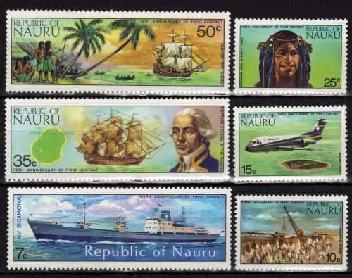 NAURU 1974 "175TH ANNIV CONTACT WITH OUTSIDE WORLD" SET OF 6 LMM. SG 116-21. CAT 5,80 POUNDS.