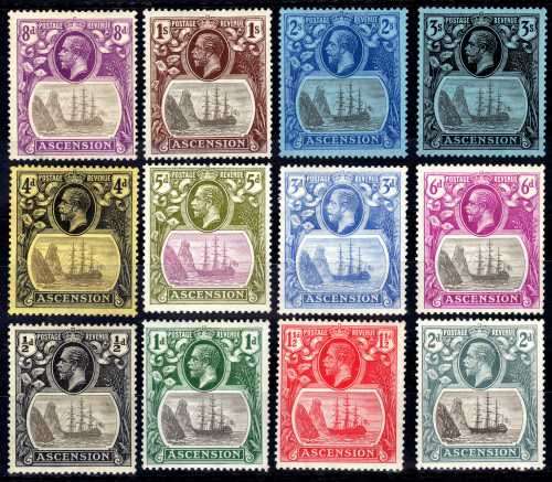 ASCENSION 1924-33 KGV DEFIN FULL SET OF 12 VERY FINE MOUNTED MINT. SG 10-20. CAT 350 POUNDS. (2018)