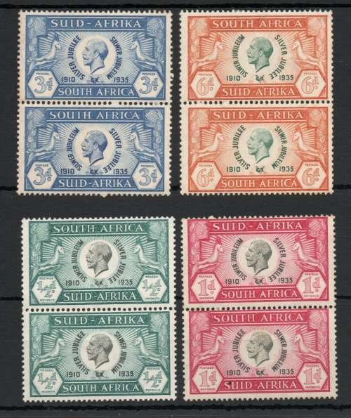 SOUTH AFRICA 1935 SILVER JUBILEE SET OF 4 VERTICAL PAIRS LMM. SACC 64-67. CAT AS HORIZ PAIRS R950.