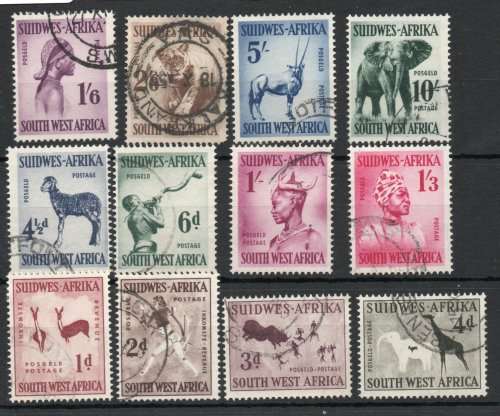SOUTH WEST AFRICA 1954 DEFIN SET OF 12 VERY FINE USED. SACC 182-193. CAT R302.