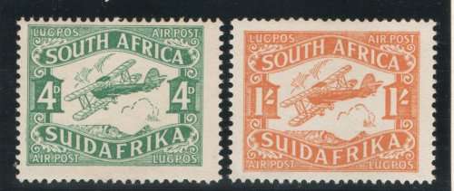 SOUTH AFRICA 1929 AIR MAIL SET OF 2 UNMOUNTED MINT. SACC/SG 40-41. CAT R970. (SACC 2019-20)