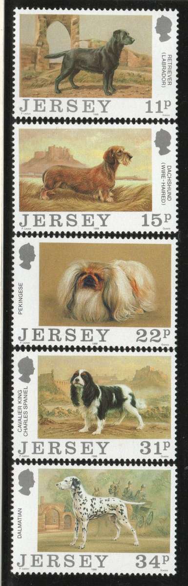 JERSEY 1988 DOG CLUB CENTENARY SET OF 5 UMM. SG 438-442. CAT £3,70