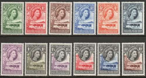 Bechuanaland 1955-58 QEII definitive set of 12 mounted mint. SG 143-153. Cat £100. (2018)