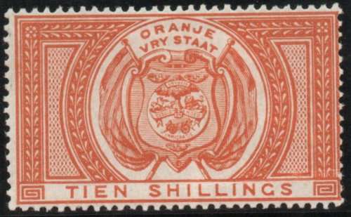 Orange Free State 1882-86 postal fiscal 10/- orange very fine mounted mint. SG F12. CAT £100 (2018)