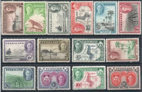 Nyasaland 1945 KGVI definitive set of 14 fine mounted mint. SG 144-157. Cat £85. (2018)