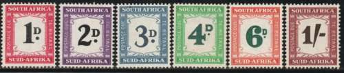 South Africa 1950-58 postage due set of 6 unmounted mint. SG D39-D44. Cat £32. (2018)