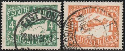 SOUTH AFRICA 1929 AIR MAIL SET OF 2 VERY FINE USED. SACC/SG 40-41. CAT £15.75 (2018)
