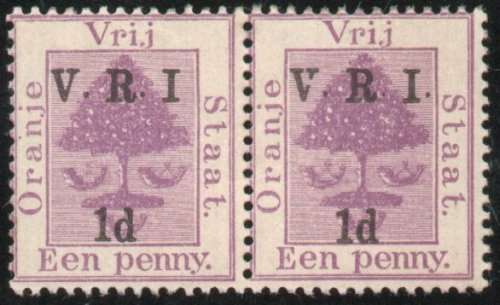 Orange Free State 1900 V.R.I. raised surch 1d on 1d purple var no stop after "I". SG 113e. CAT £18.