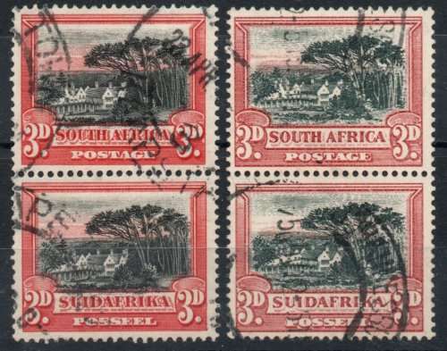South Africa 1927-45 London Pictorial & Roto 3d vert pairs fine used. SACC 34 & 45a / SG 35 & 45aw.
