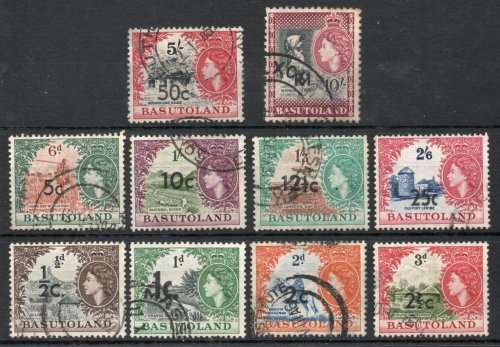 Basutoland 1961 Decimal Currency surcharge set of 11 very fine used. SACC 58-68. Cat R995.