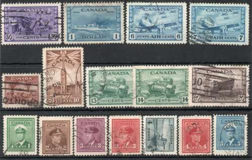 Canada 1942 War Effort set of 16 very fine used. SG 375-388, 399-400. Cat £48,50 (2018)
