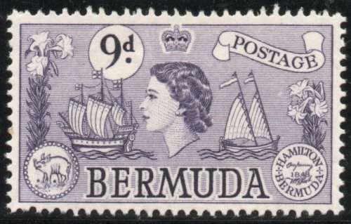 Bermuda 1953 QEII Definitive 9d lightly mounted mint. SG 143b. CAT £14. (2018)