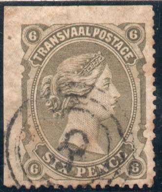 Transvaal 1878-80 Definitive 6d olive-black with wing margin fine used. SG 137. Cat £10 (2018)