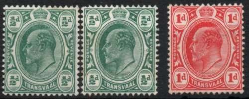 Transvaal 1905-1909 KEVII ½d (x2 shades) and 1d mounted mint. SACC 279-280. Cat R120 (2019-20)