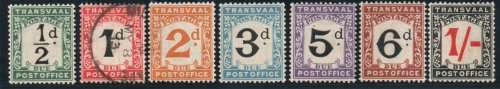 Transvaal 1907 Postage Due set of 7 very lightly mm. (1d vfu) SACC 1-7. Cat R900. (2019-20)