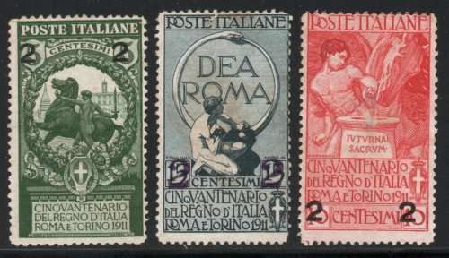 Italy 1913 set of 3 surcharges mint no gum. SG 93-95. Cat £6,30 (2013)