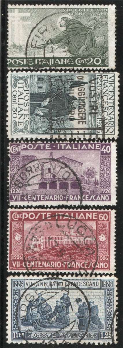 Italy 1926 `700th Anniv of death of St Francis of Assisi part set of 5. SG 191-195B Cat £5,50 (2013)