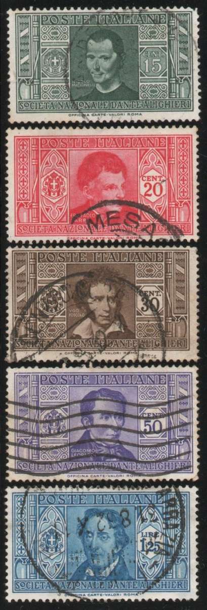 Italy 1932 `Dante Alighieri Society` part set of 5 used SG 315, 316, 318-19 and 321 Cat £9,65 (2013)