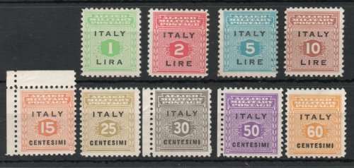 Italy 1943 Allied Military Post set of 9 mint no gum. SG 583-591. Cat £7,20 (2013)