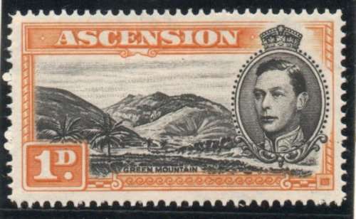 Ascension 1938 KGVI Defin 1d black and yellow-orange perf 14 mounted mint. SG 39ac. Cat £1 (2022)