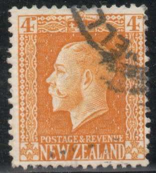 New Zealand 1915 definitive 4d yellow perf 14 x 13½ very fine used. SG 421. Cat £60 (2022)