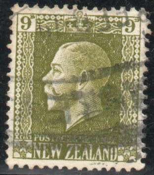 New Zealand 1915 Definitive 9d sage green perf 14 x 14½ fine used. SG 429e. Cat £32 (2022)