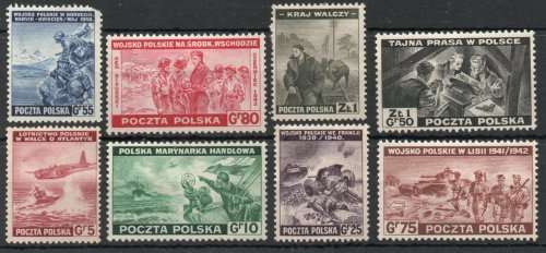 Poland 1943 `Issues of Exiled Government in London` set of 8 mm. SG 486-493. Cat £21,80 (2012)