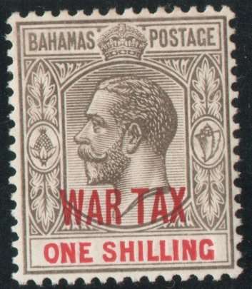 Bahamas 1918 War Tax 1/- mounted mint. SG 99. Cat £18 (2022)