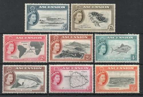 Ascension 1956 Defin part set of 8 (no 3d) lightly mounted mint. SG 57-61 ,63-65. Cat £23 (2022)