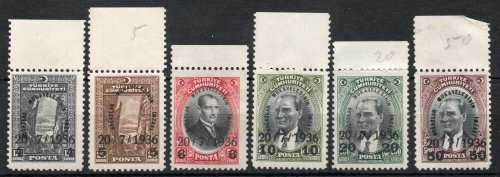 Turkey 1936 Remilitarization of Dardanelles surcharged set of 6 mint. SG 1186-91. Cat £12,25 (2018)