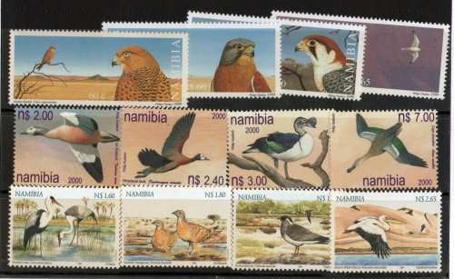 Namibia 1999 Falcons and Birds of Wetlands 2000 Ducks sets of 4 umm. SACC 299-306, 318-21. Cat R203