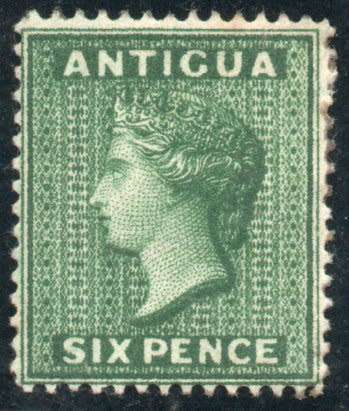 Antigua 1884-7 QV Definitive 6d deep green w/mark Crown CA fine mm. SG 29. Cat £60 (2022)