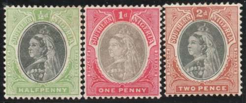 Southern Nigeria 1901 Defin ½d, 1d and 2d mounted mint. SG 1, 2a and 3. Cat £12 (2022)