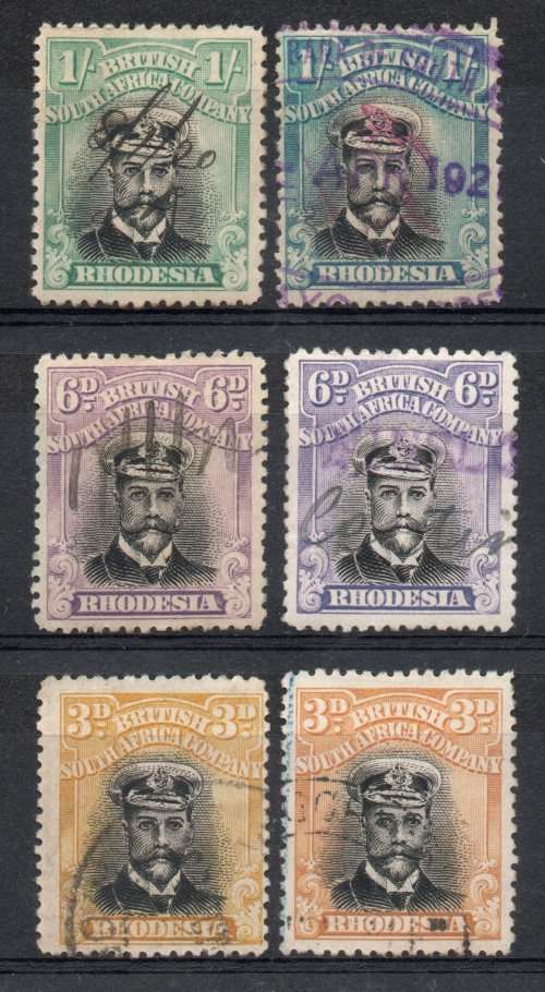 Rhodesia 1913-22 Admirals 3d, 6d and 1/- shades perf 14 Die III used. Cat £94,50 (2022)