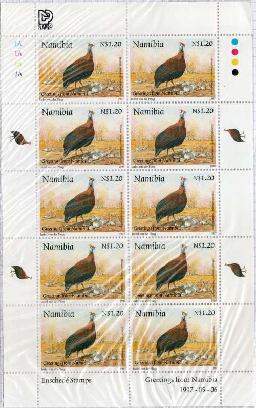 Namibia 1997 Helmeted Guinea Fowl sheet of 10 unmounted mint. SACC 173. Cat R70 (2019-20)