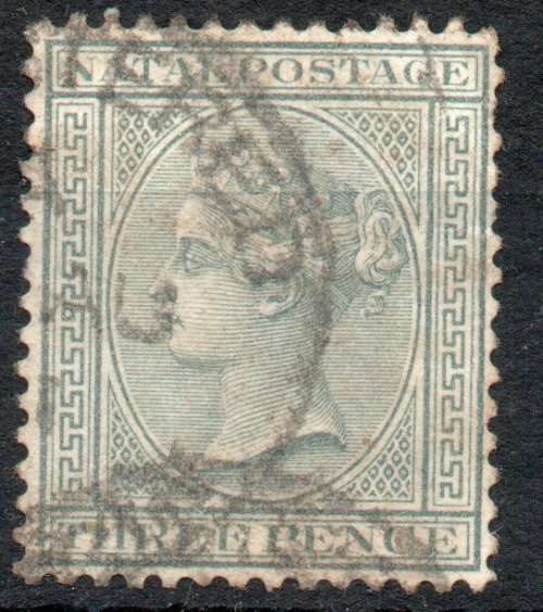 Natal 1882-89 QV 3d grey wmk Crown over CA good used. SACC 97. Cat R120 (2023-25)